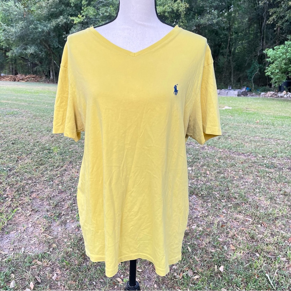 POLO RALPH LAUREN YELLOW V NECK NAVY HORSE LOGO SHORT SLEEVE MEDIUM